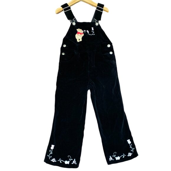Vintage Disney Winnie the Pooh Black Corduroy Overalls Girls 5 Embroidered - Picture 6 of 11
